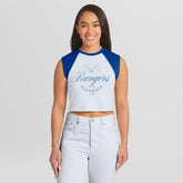 Texas Rangers WEAR by Erin Andrews Women's Cooperstown Cropped Raglan Tank Top White