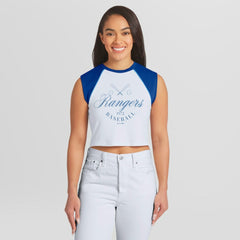 Texas Rangers WEAR by Erin Andrews Women's Cooperstown Cropped Raglan Tank Top White