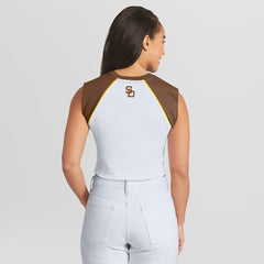 San Diego Padres WEAR by Erin Andrews Women's Cooperstown Cropped Raglan Tank Top White