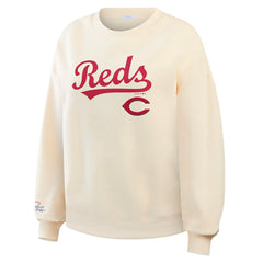 Cincinnati Reds WEAR by Erin Andrews Women's Heavyweight Crew Neck Sweatshirt Cream