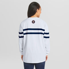 Houston Astros WEAR by Erin Andrews Women's Oversized Long Sleeve Striped T-Shirt White