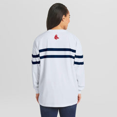 Boston Red Sox WEAR by Erin Andrews Women's Oversized Long Sleeve Striped T-Shirt White