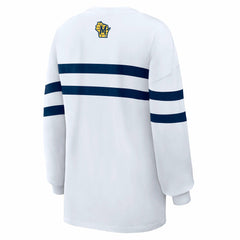 Milwaukee Brewers WEAR by Erin Andrews Women's Oversized Long Sleeve Striped T-Shirt White