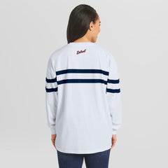 Detroit Tigers WEAR by Erin Andrews Women's Oversized Long Sleeve Striped T-Shirt White