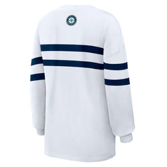 Seattle Mariners WEAR by Erin Andrews Women's Oversized Long Sleeve Striped T-Shirt White