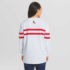 St. Louis Cardinals WEAR by Erin Andrews Women's Oversized Long Sleeve Striped T-Shirt White
