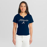 Atlanta Braves WEAR by Erin Andrews Women's Notch Neck Cropped T-Shirt Navy