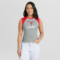 Philadelphia Phillies WEAR by Erin Andrews Women's Cropped Raglan Tank Top Heather Gray