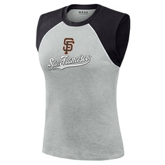 San Francisco Giants WEAR by Erin Andrews Women's Cropped Raglan Tank Top Heather Gray