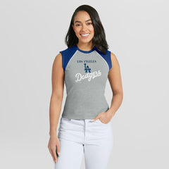 Los Angeles Dodgers WEAR by Erin Andrews Women's Cropped Raglan Tank Top Heather Gray