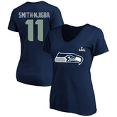 Jaxon Smith-Njigba Seattle Seahawks Women's Super Bowl LX Patch Plus Size Name & Number V-Neck T-Shirt - College Navy cheap