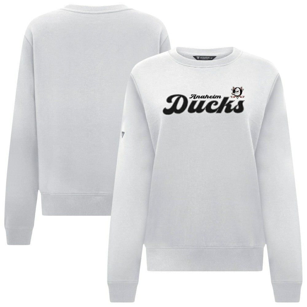 Anaheim Ducks Levelwear Women's Yvette Big Script Tri-Blend Sweatshirt - White Sweatshirts