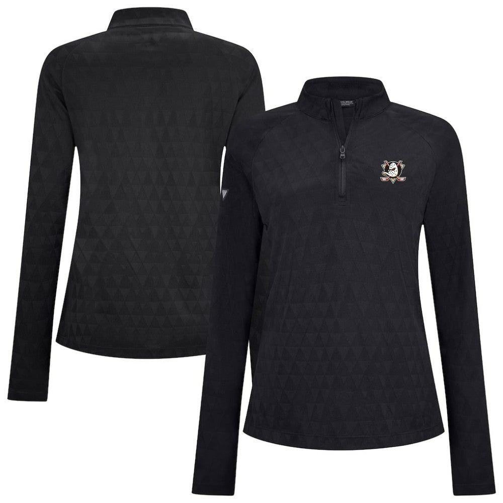 Anaheim Ducks Levelwear Women's Spike Raglan Quarter-Zip Top - Black Tops