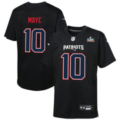 Drake Maye New England Patriots Youth Super Bowl LX Patch Carbon Fashion Game Jersey - Black on sale