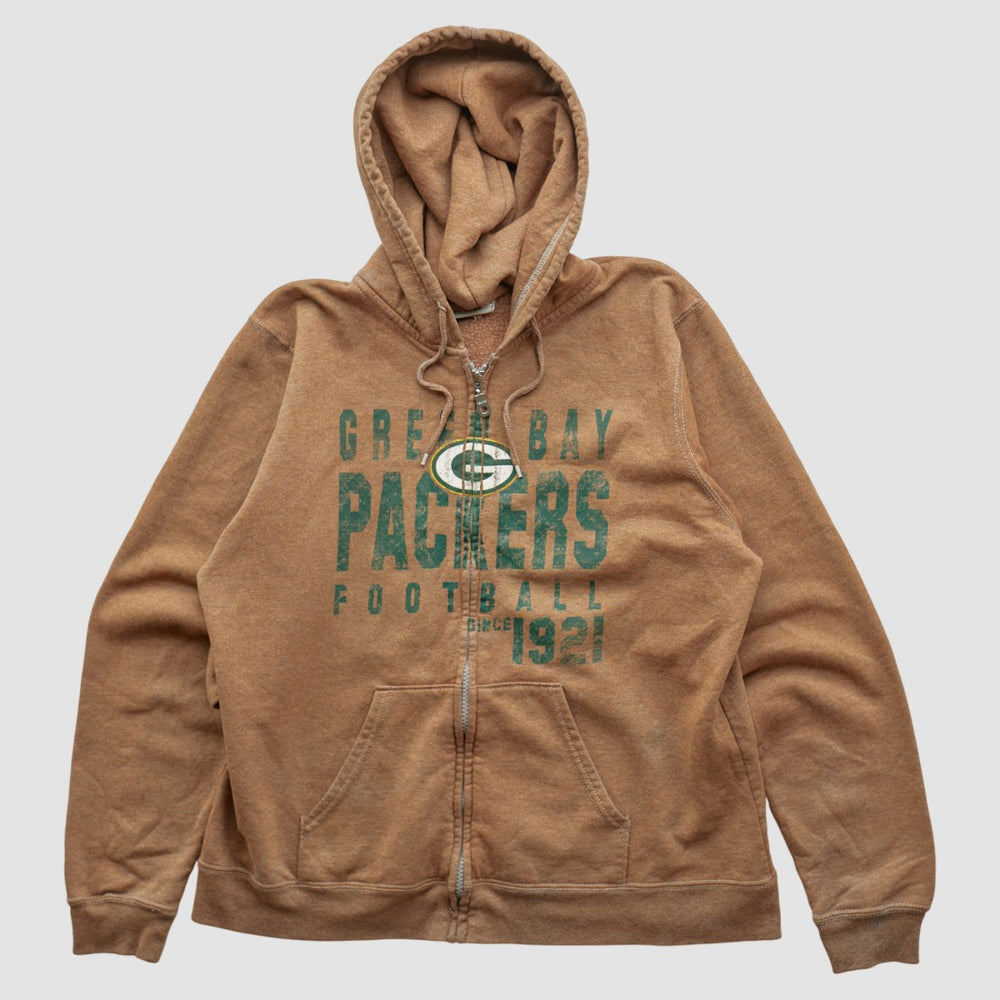 Green Bay Packers NFL 2000s Hooded Full Zip Sweatshirt - Tan Vintage discount