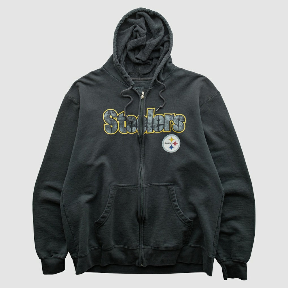 Pittsburgh Steelers Reebok 2000s Hooded Full Zip Sweatshirt - Charcoal Vintage on sale