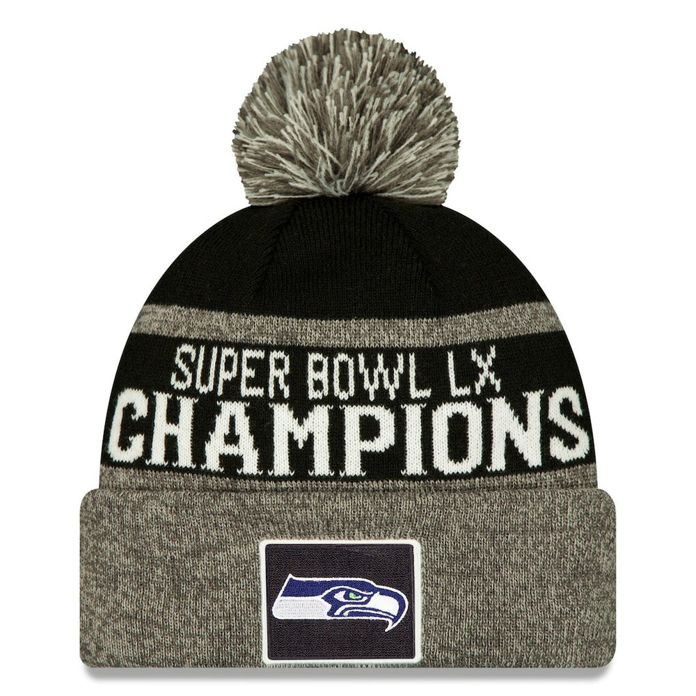 Seattle Seahawks New Era Super Bowl LX Champions Parade Cuffed Knit Hat with Pom - Black for sale