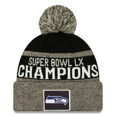 Seattle Seahawks New Era Super Bowl LX Champions Parade Cuffed Knit Hat with Pom - Black for sale