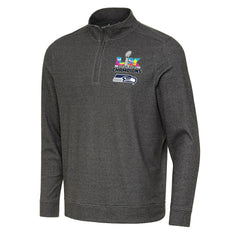 Seattle Seahawks Antigua Super Bowl LX Champions Subtle Quarter-Zip Pullover - Black on sale