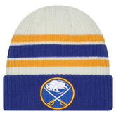 Buffalo Sabres New Era Vintage Cuffed Knit Hat - Cream/Royal Hats