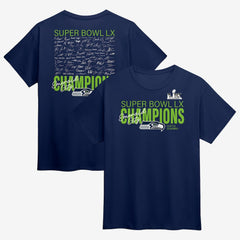 Seattle Seahawks Super Bowl LX Champions Big & Tall Autograph Signing Roster T-Shirt - College Navy discount