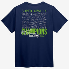 Seattle Seahawks Super Bowl LX Champions Big & Tall Autograph Signing Roster T-Shirt - College Navy discount