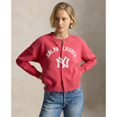Yankees Polo Ralph Lauren Women's Seasonal Knit Full-Snap Cardigan Red