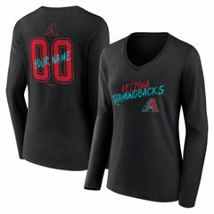 Arizona Diamondbacks Women's Hustle Personalized Name & Number Long Sleeve V-Neck T-Shirt Black
