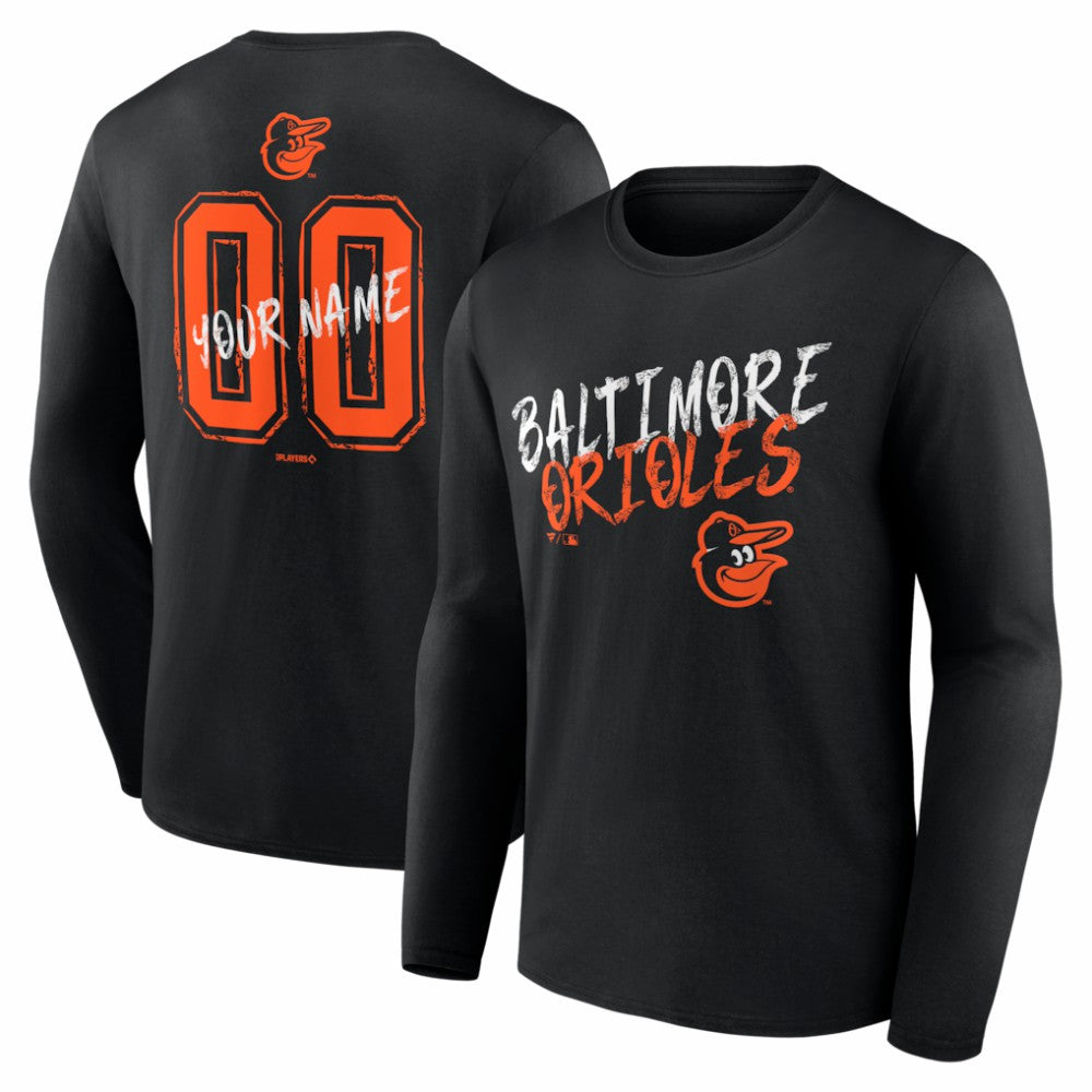 Baltimore Orioles Hustle Personalized Name & Number Long Sleeve T-Shirt Black