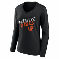 Baltimore Orioles Women's Hustle Personalized Name & Number Long Sleeve V-Neck T-Shirt Black