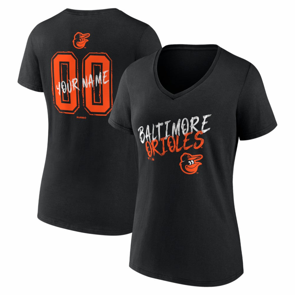 Baltimore Orioles Women's Hustle Personalized Name & Number V-Neck T-Shirt Black