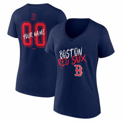 Boston Red Sox Women's Hustle Personalized Name & Number V-Neck T-Shirt Navy