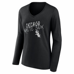 Chicago White Sox Women's Hustle Personalized Name & Number Long Sleeve V-Neck T-Shirt Black