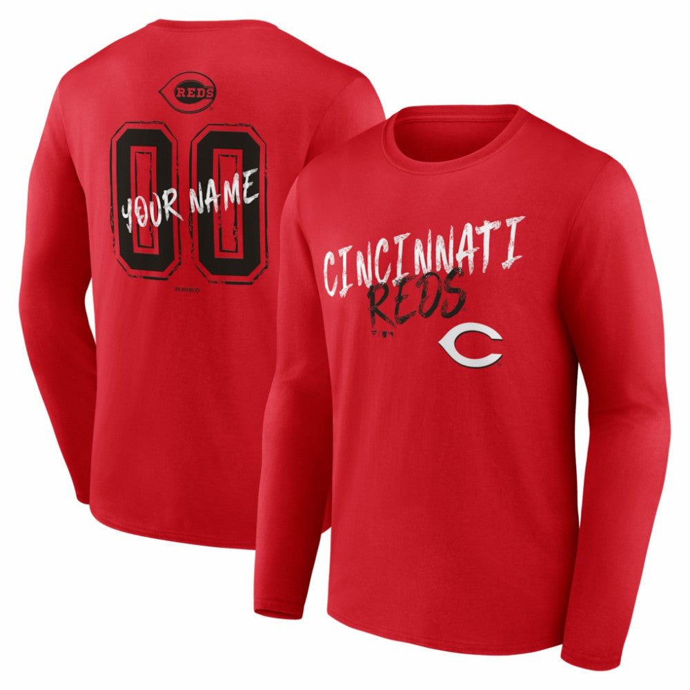 Cincinnati Reds Hustle Personalized Name & Number Long Sleeve T-Shirt Red