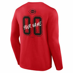 Cincinnati Reds Hustle Personalized Name & Number Long Sleeve T-Shirt Red