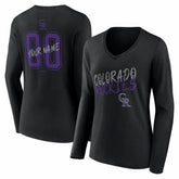 Colorado Rockies Women's Hustle Personalized Name & Number Long Sleeve V-Neck T-Shirt Black