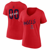 Los Angeles Angels Women's Hustle Personalized Name & Number V-Neck T-Shirt Red