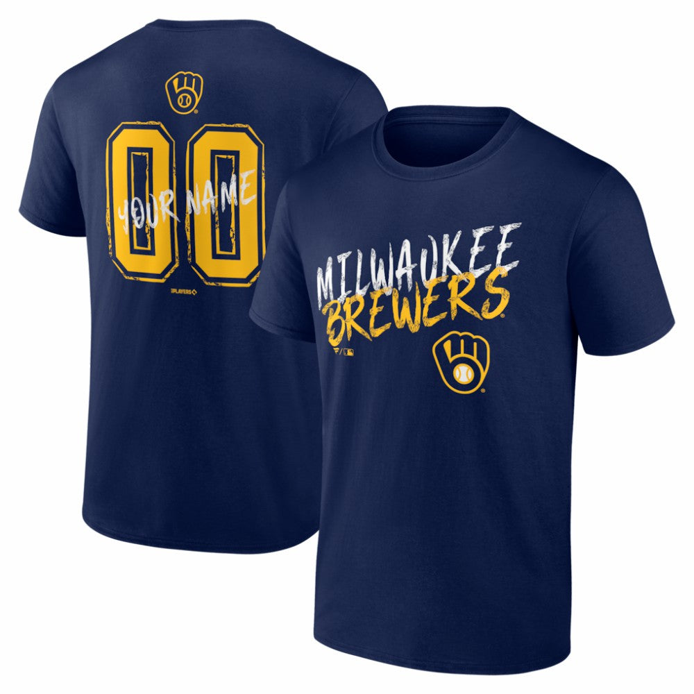 Milwaukee Brewers Hustle Personalized Name & Number T-Shirt Navy