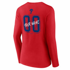 Philadelphia Phillies Women's Hustle Personalized Name & Number Long Sleeve V-Neck T-Shirt Red