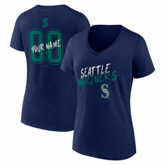 Seattle Mariners Women's Hustle Personalized Name & Number V-Neck T-Shirt Navy