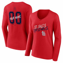 St. Louis Cardinals Women's Hustle Personalized Name & Number Long Sleeve V-Neck T-Shirt Red