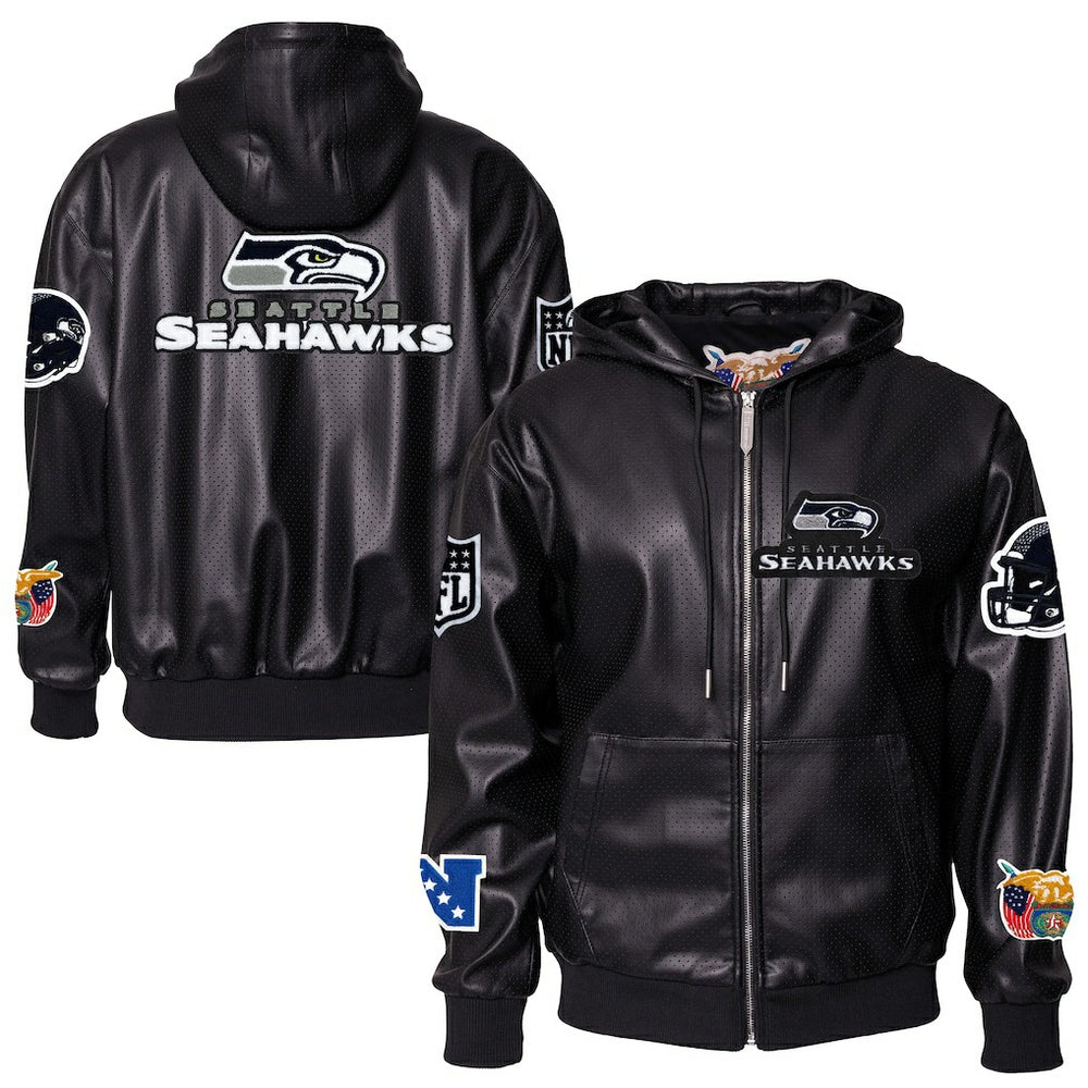 Seattle Seahawks Jeff Hamilton Vegan Leather Full-Zip Hooded Jacket - Black for sale