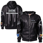Seattle Seahawks Jeff Hamilton Vegan Leather Full-Zip Hooded Jacket - Black for sale