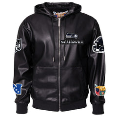 Seattle Seahawks Jeff Hamilton Vegan Leather Full-Zip Hooded Jacket - Black for sale