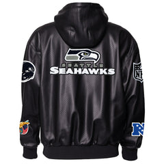Seattle Seahawks Jeff Hamilton Vegan Leather Full-Zip Hooded Jacket - Black for sale