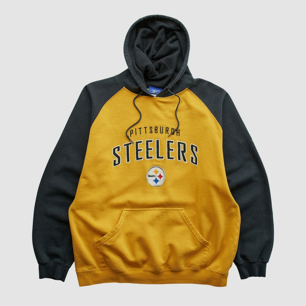 Pittsburgh Steelers Reebok 2000s Hooded Pullover Sweatshirt - Yellow Vintage for sale
