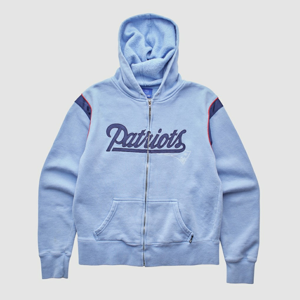 New England Patriots Reebok 2000s Hooded Full Zip Sweatshirt - Light Blue Vintage on sale