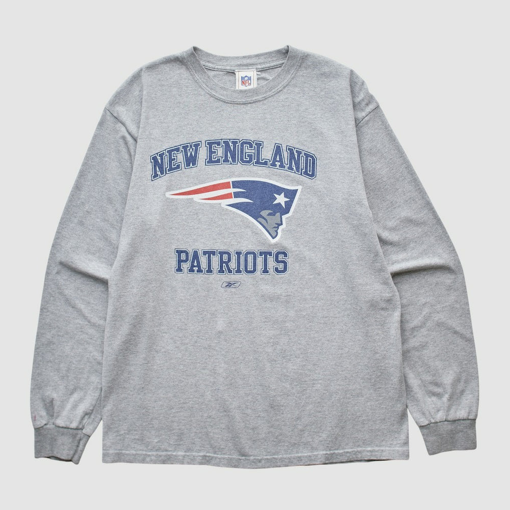 New England Patriots Reebok 2000s Long Sleeve T-shirt - Heather Gray Vintage on sale