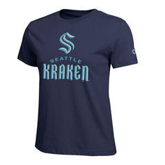 Seattle Kraken Champion Women's Wordmark Lockup T-Shirt - Navy T-shirts