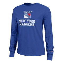 New York Rangers Champion Women's Wordmark Lockup Long Sleeve T-Shirt - Royal T-shirts